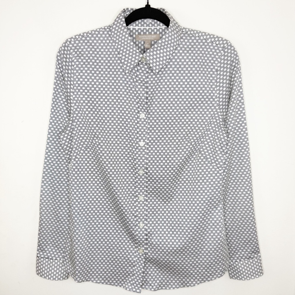 Banana Republic Geometric Print Non Iron Fitted Button Front Shirt Size 8 NEW